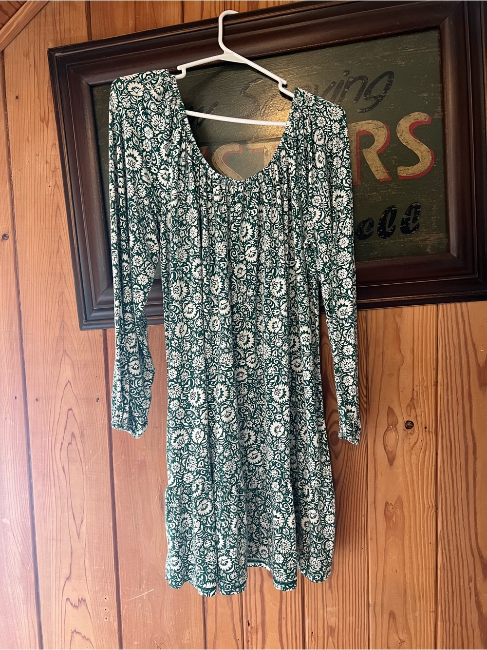 Boden Green and White Floral Long-Sleeve Dress